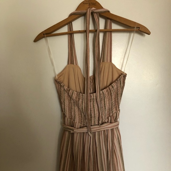 American Eagle Striped Tie Front Halter Jumpsuit button detail wide leg - Picture 11 of 13